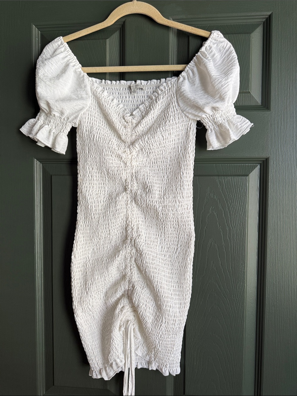 Love Tree White Smocked Mini Dress with Puff Sleeves